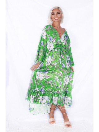 Longue robe fleurie verte
